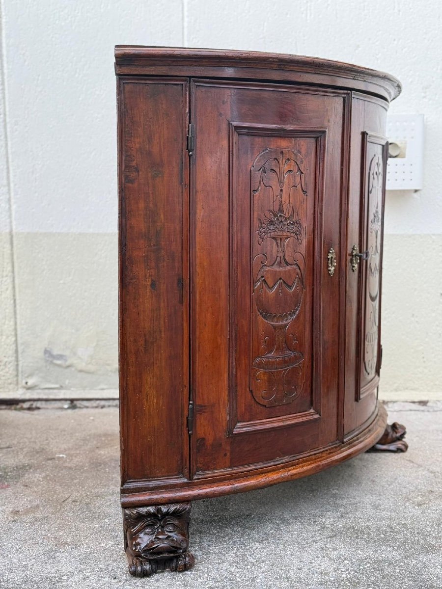 Walnut Corner Cupboard Rounded On The Front. Genoa 18th Century. Restoration Carried Out-photo-3