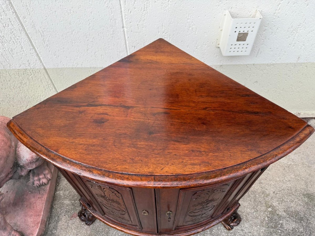 Walnut Corner Cupboard Rounded On The Front. Genoa 18th Century. Restoration Carried Out-photo-6