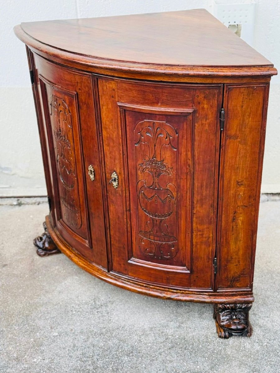 Walnut Corner Cupboard Rounded On The Front. Genoa 18th Century. Restoration Carried Out-photo-7