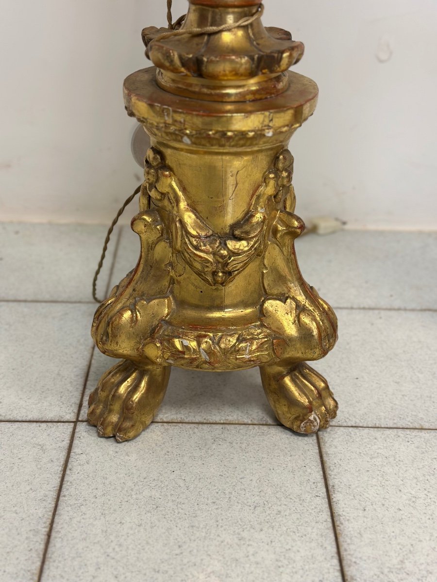 Pair Of Gold Leaf Wooden Candlesticks. First Empire, Early 19th Century. 170 Cm-photo-4