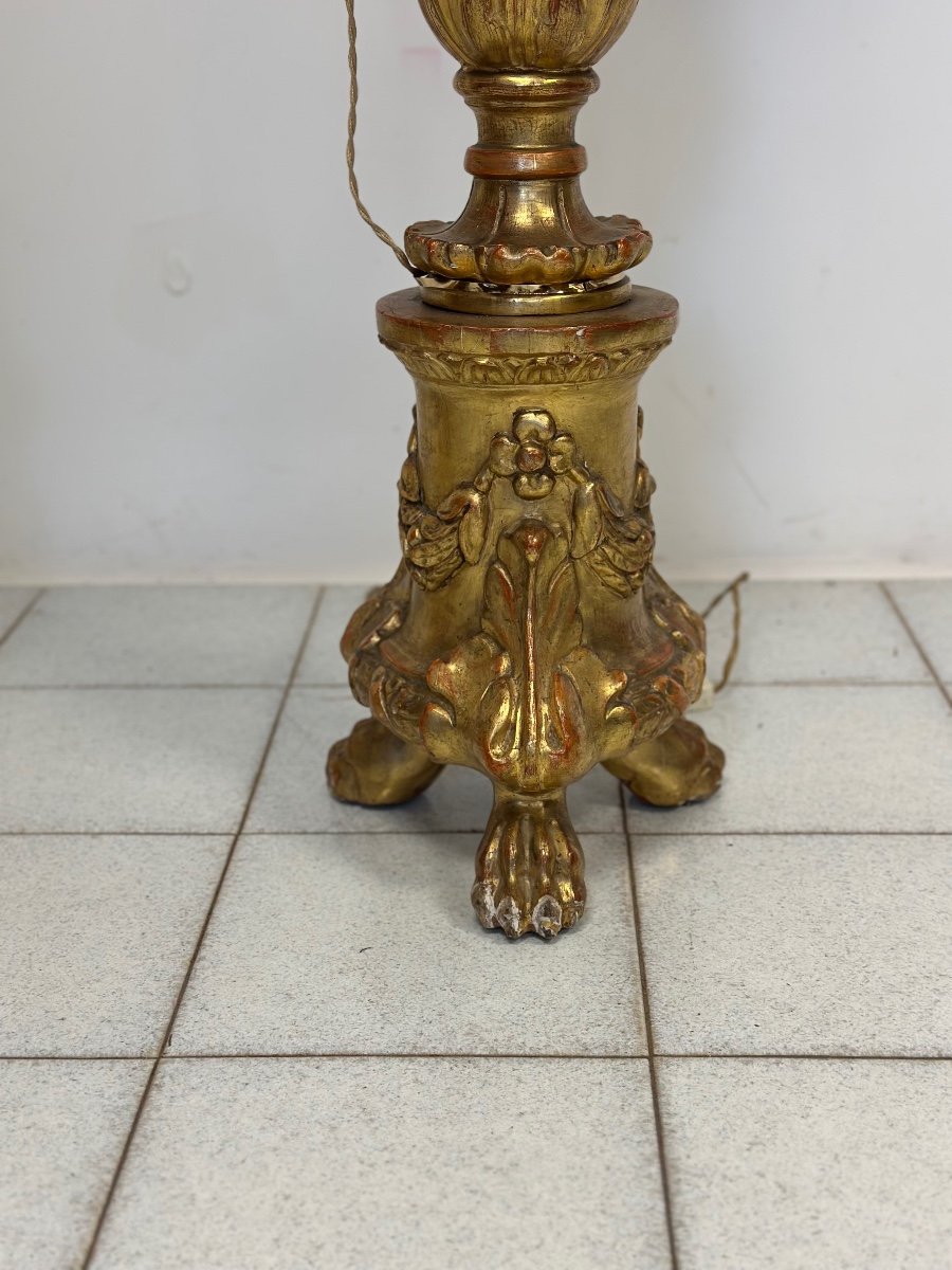 Pair Of Gold Leaf Wooden Candlesticks. First Empire, Early 19th Century. 170 Cm-photo-2