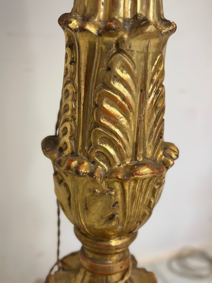 Pair Of Gold Leaf Wooden Candlesticks. First Empire, Early 19th Century. 170 Cm-photo-6