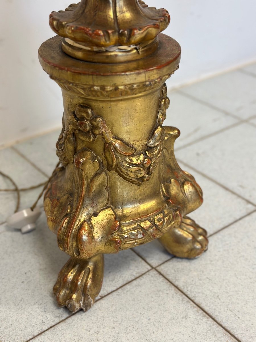 Pair Of Gold Leaf Wooden Candlesticks. First Empire, Early 19th Century. 170 Cm-photo-8