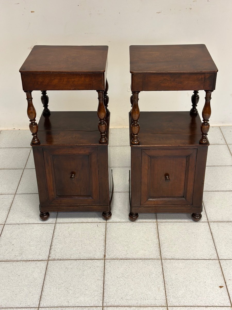 Pair Of 19th Century Lombard Open Walnut Bedside Tables. Restored-photo-2