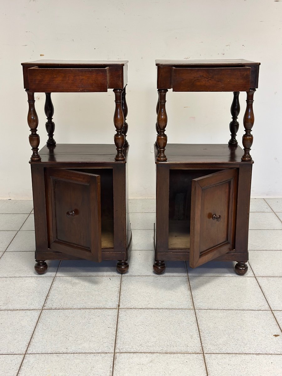 Pair Of 19th Century Lombard Open Walnut Bedside Tables. Restored-photo-5