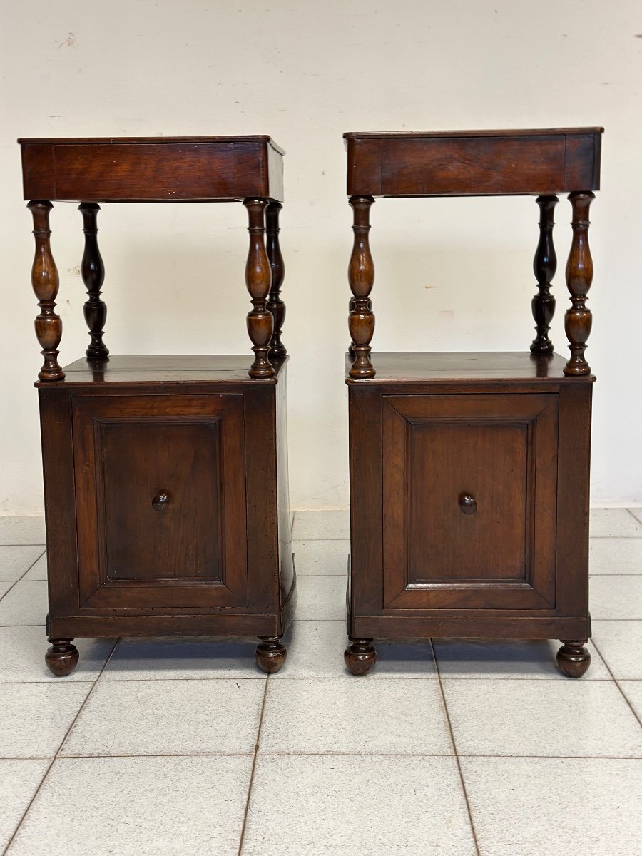 Pair Of 19th Century Lombard Open Walnut Bedside Tables. Restored