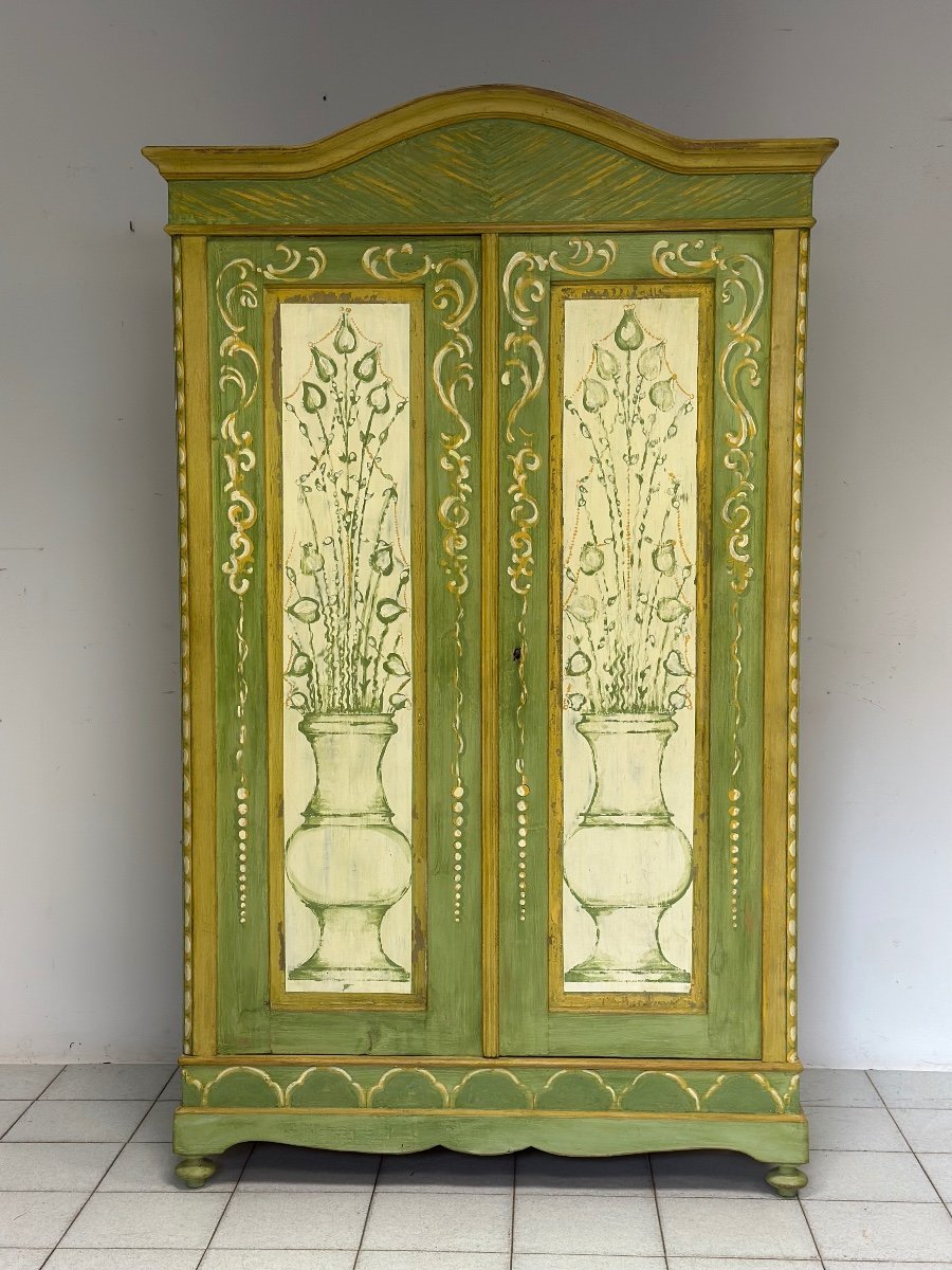 Painted Lacquered Wardrobe. Trento Bolzano 19th Century-photo-2