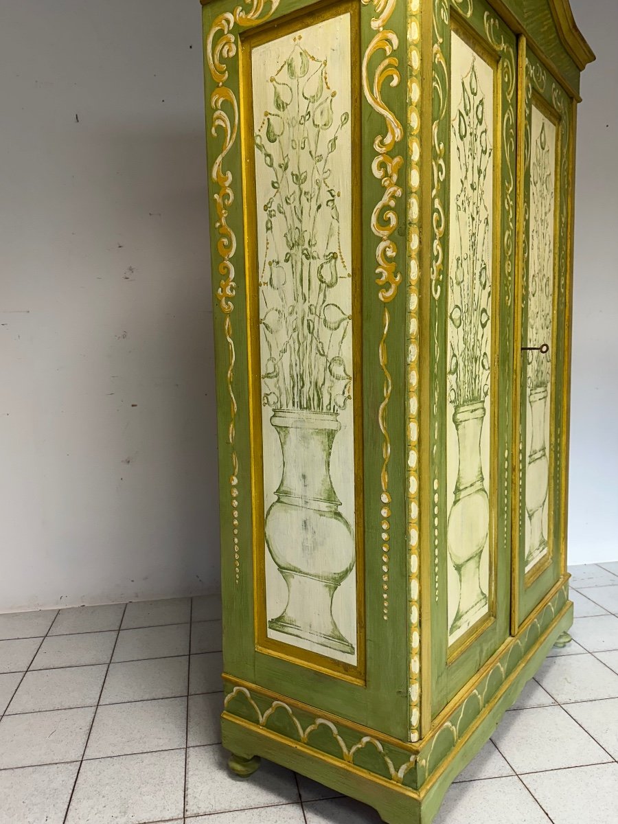 Painted Lacquered Wardrobe. Trento Bolzano 19th Century-photo-4