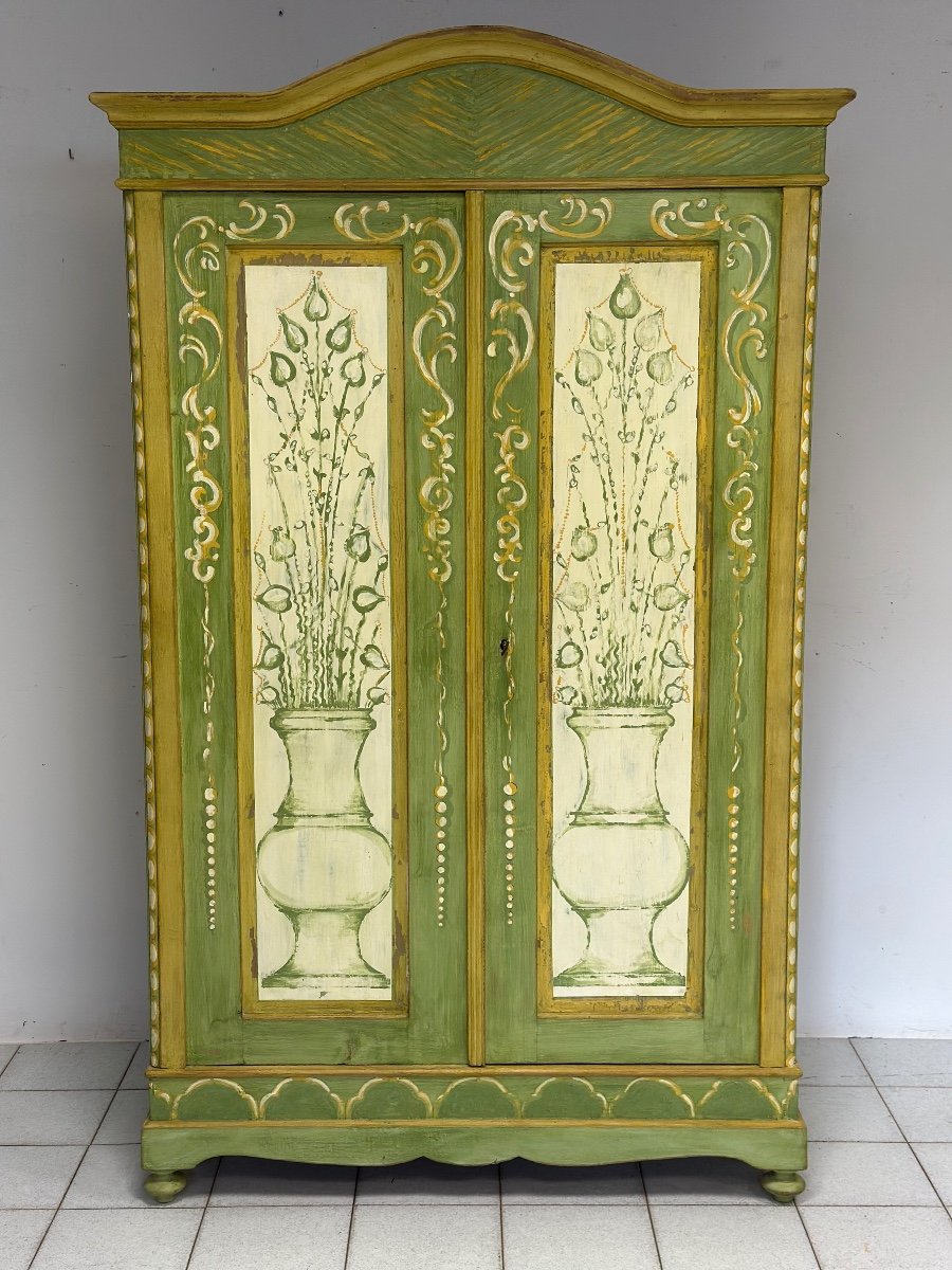 Painted Lacquered Wardrobe. Trento Bolzano 19th Century-photo-2