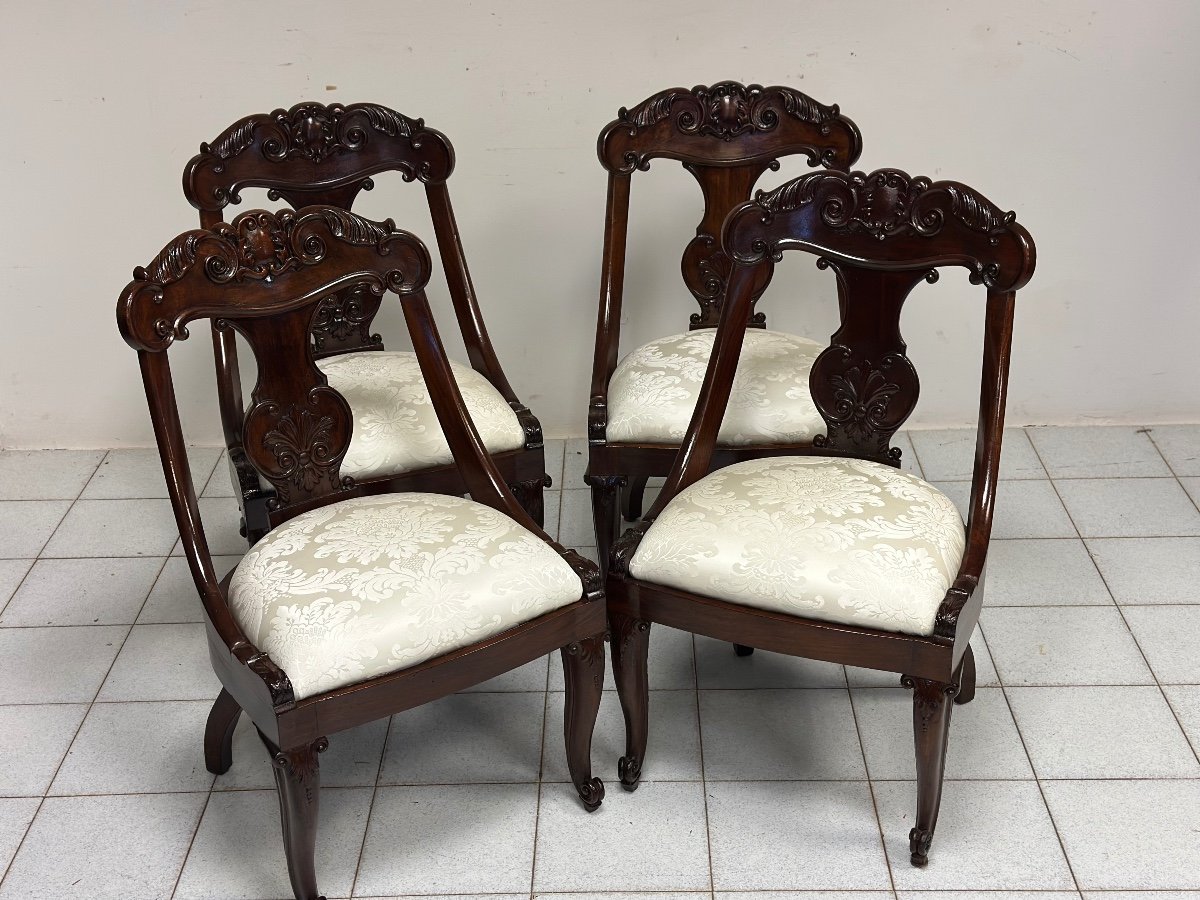 Group Of Four Carlo X Gondola Chairs. Genoa Early 19th Century-photo-2