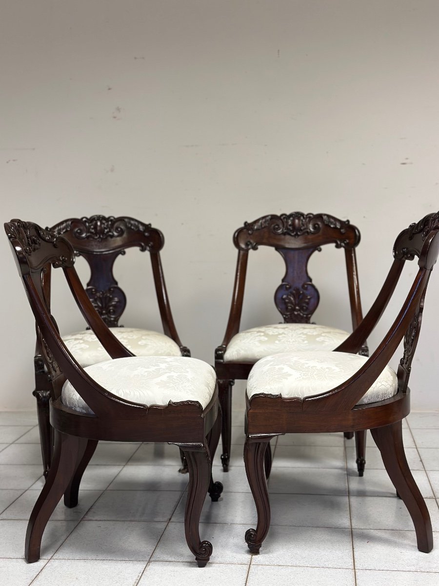 Group Of Four Carlo X Gondola Chairs. Genoa Early 19th Century-photo-3