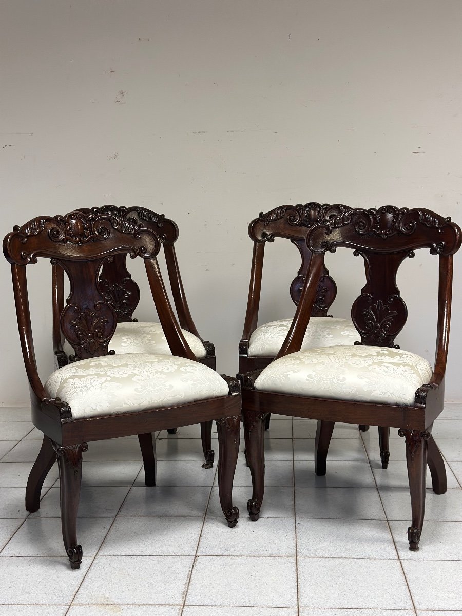 Group Of Four Carlo X Gondola Chairs. Genoa Early 19th Century