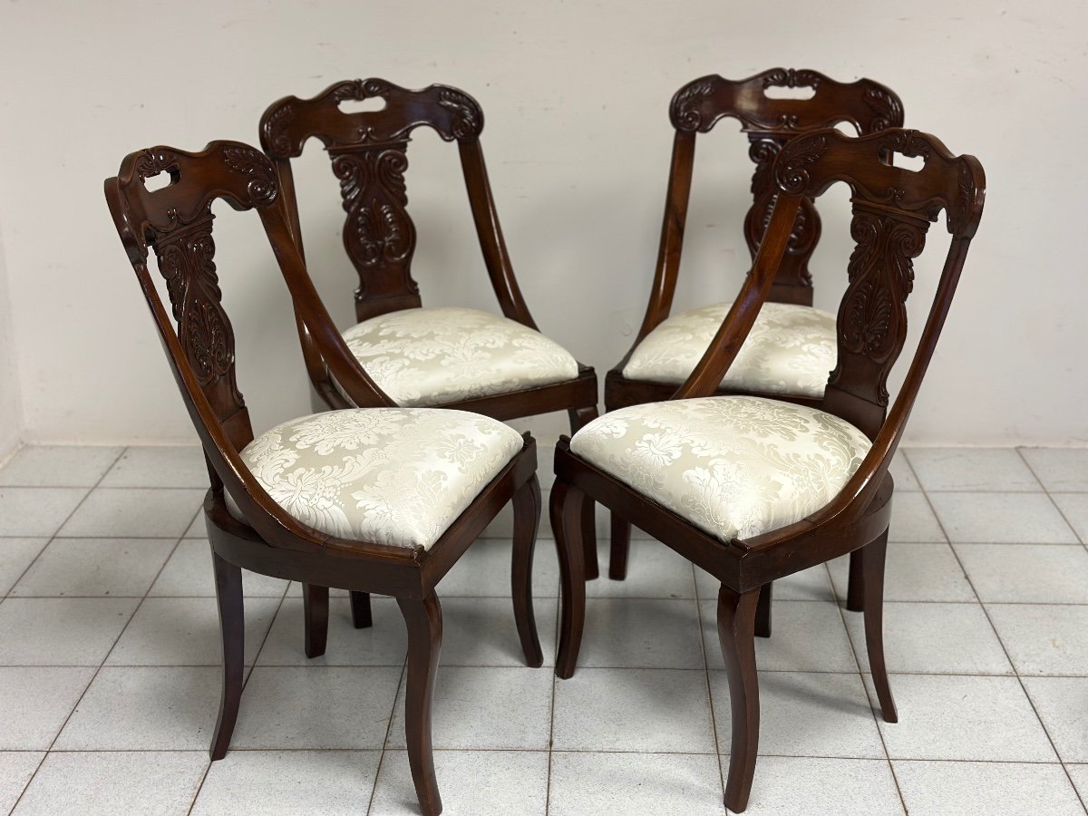 Group Of Four Lombard Gondola Chairs. 19th Century-photo-3