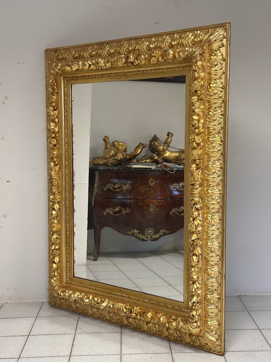 Carved And Gilded Wooden Mirror. Lombardy 19th Century-photo-3