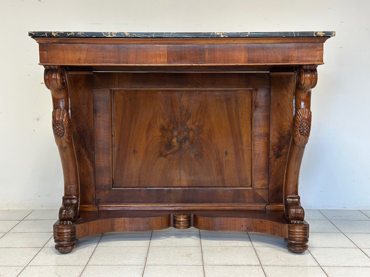 Carlo X Lombard Console In Walnut. 19th Century