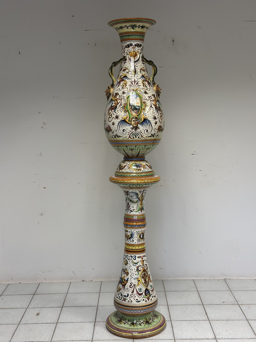 Vase Egisto Fantecchi First 900 Avec Colonne En Majolique Peinte