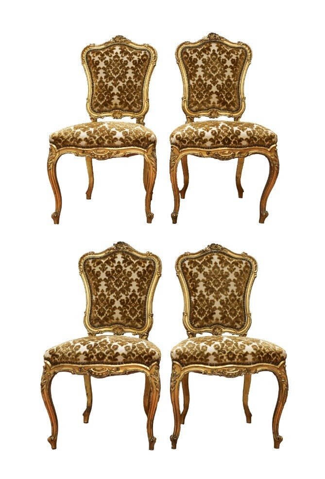 Four Lombard Chairs In Carved And Gilded Wood. 19th Century-photo-2