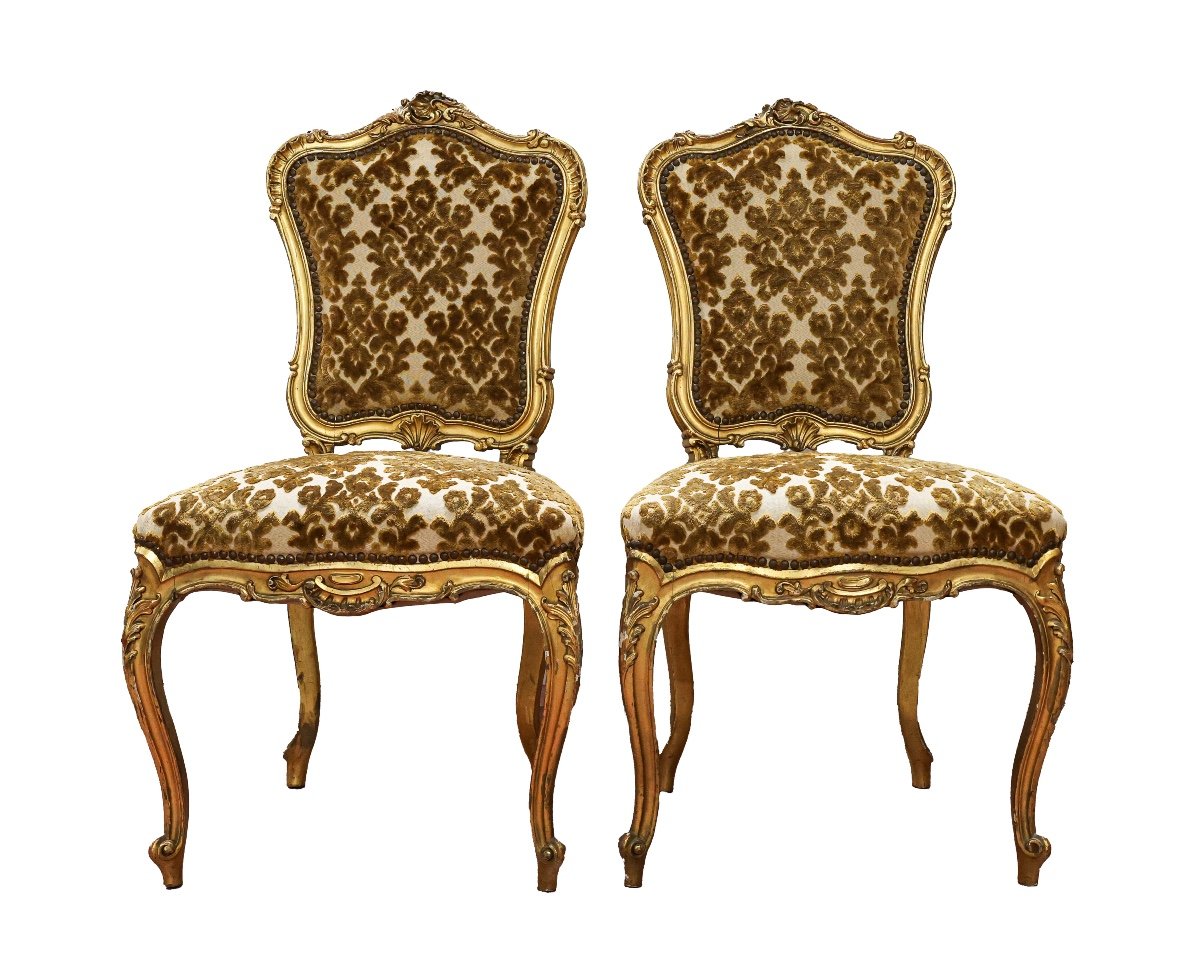 Four Lombard Chairs In Carved And Gilded Wood. 19th Century-photo-2