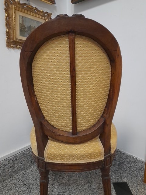 Group Of Six Louis XVI Chairs In Carved Walnut With Beaded Back And Band Centered By A Bow Tape-photo-2