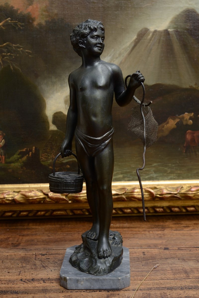 Sculpture En Bronze. Enfant à La Fin Du 19ème Siècle. H 38 Cm