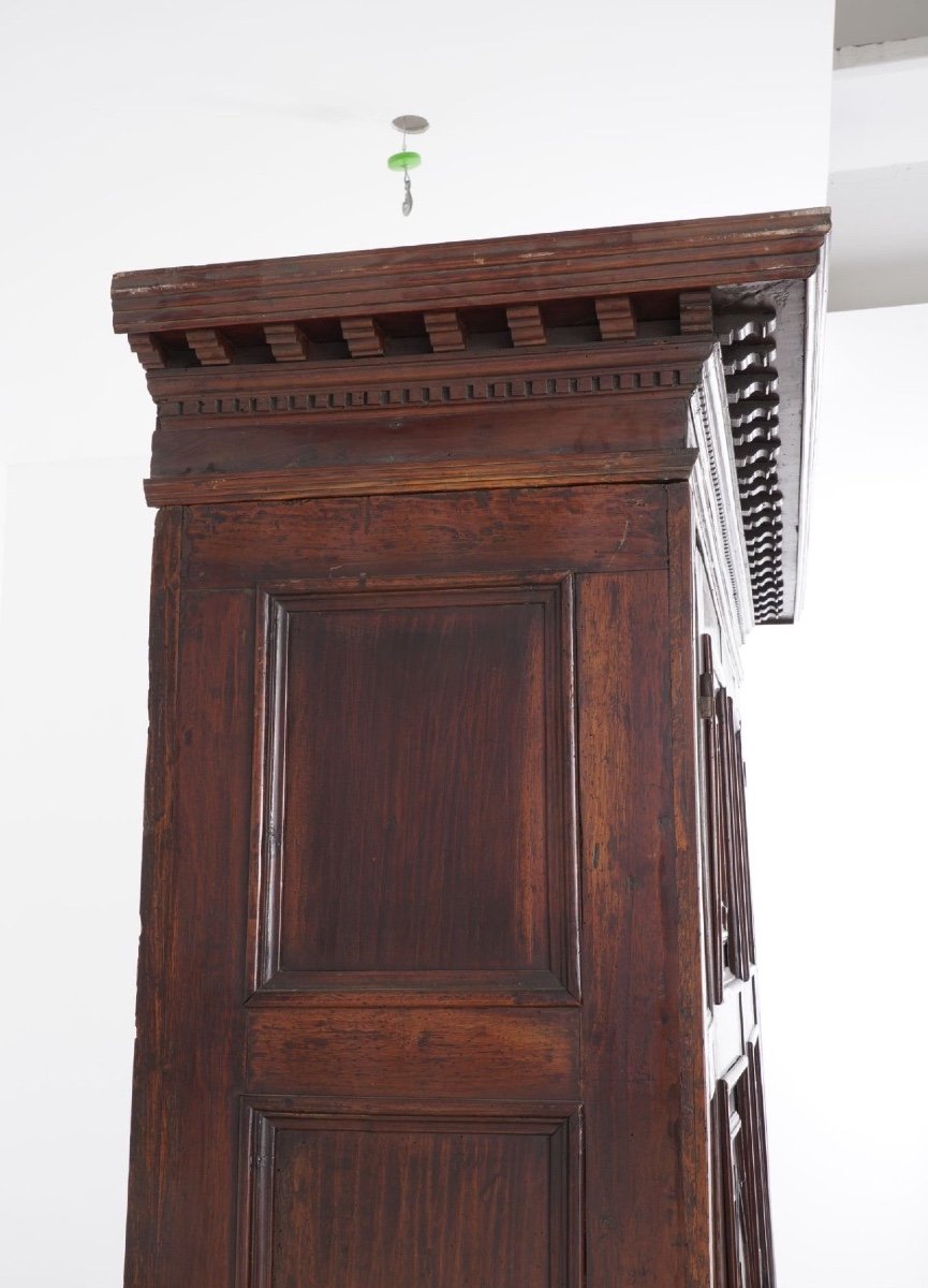 Walnut Wardrobe With Two Paneled Doors. Lombardy Louis XIV. 17th Century-photo-4