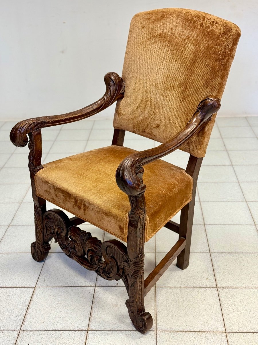 Fauteuil En Bois Sculpté. Venise, époque 1600.-photo-3