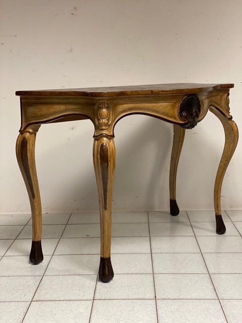 Lacquered Console Painted Fake Marble Top. Lombardy Piedmont Mid 19th Century List Price