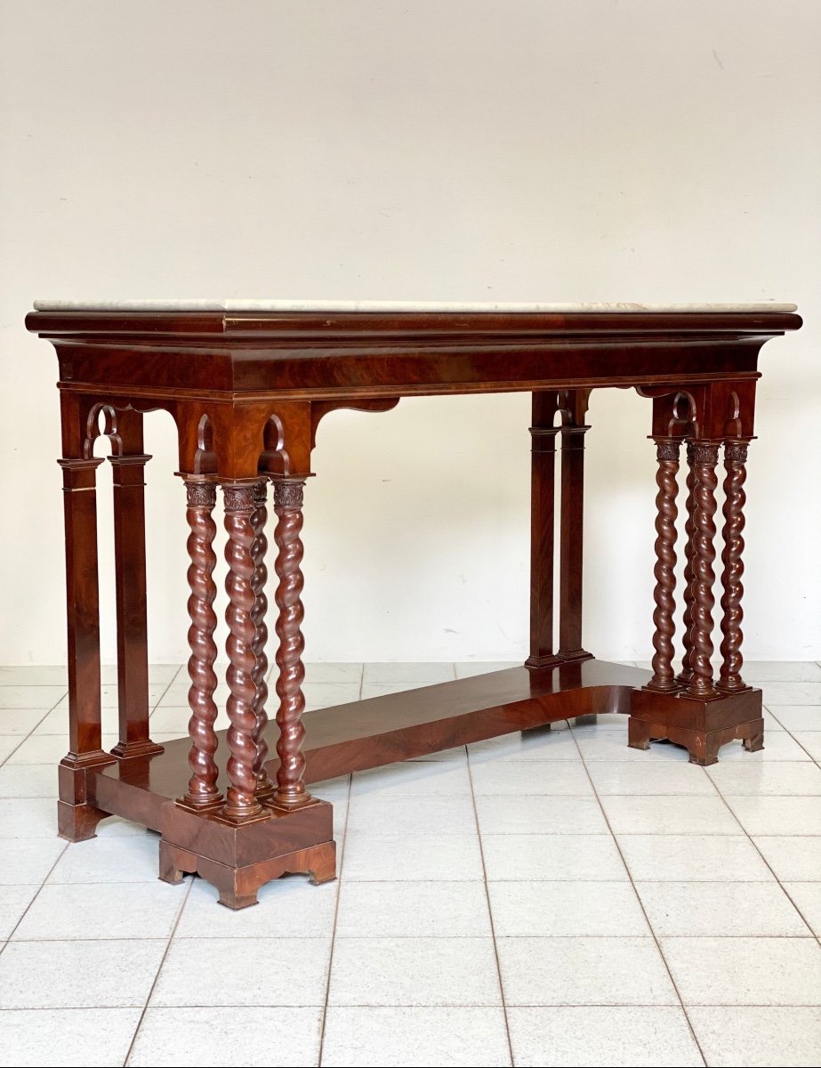 Console In Mahogany Feather Charles X. Sicily 19th Century-photo-4