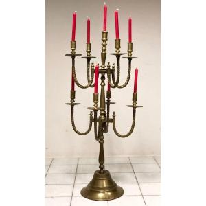 Nine-flame Gilded Bronze Candlestick, 19th Century