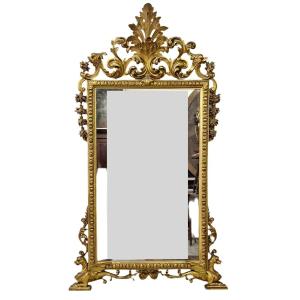 Miroir En Bois Sculpté Doré. Toscane, Début Du XIXe Siècle