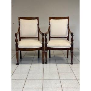 Pair Of Empire Armchairs In Rosewood. Genoa 19th Century.