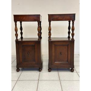 Pair Of 19th Century Lombard Open Walnut Bedside Tables. Restored