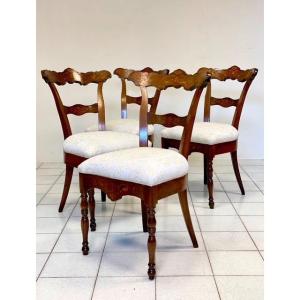 Group Of Four Inlaid Charles X Chairs. Early 19th Century