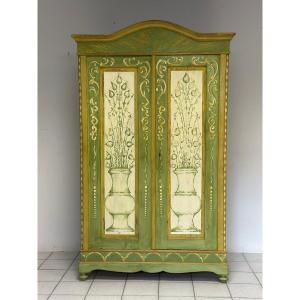 Painted Lacquered Wardrobe. Trento Bolzano 19th Century