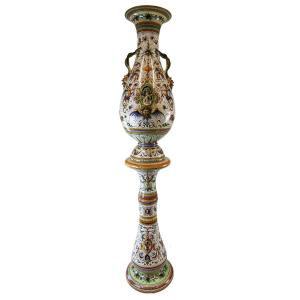 Vase Egisto Fantecchi First 900 Avec Colonne En Majolique Peinte