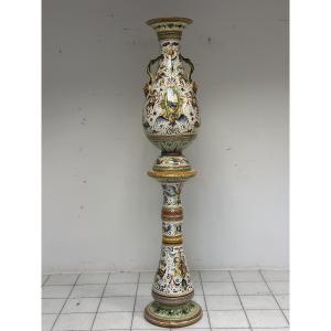 Vase Egisto Fantecchi First 900 Avec Colonne En Majolique Peinte