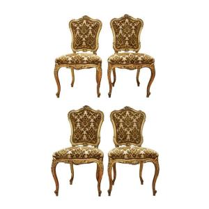 Four Lombard Chairs In Carved And Gilded Wood. 19th Century