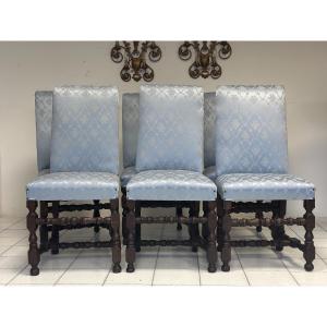 Group Of Six Walnut Reel Chairs. 18th Century.