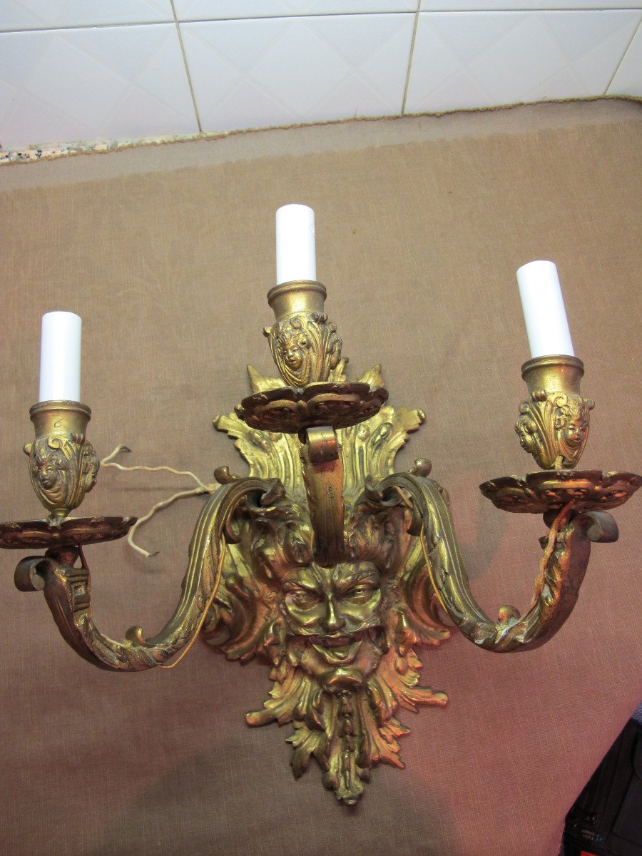 Pair Of Bronze Sconces Style L XIV-photo-4