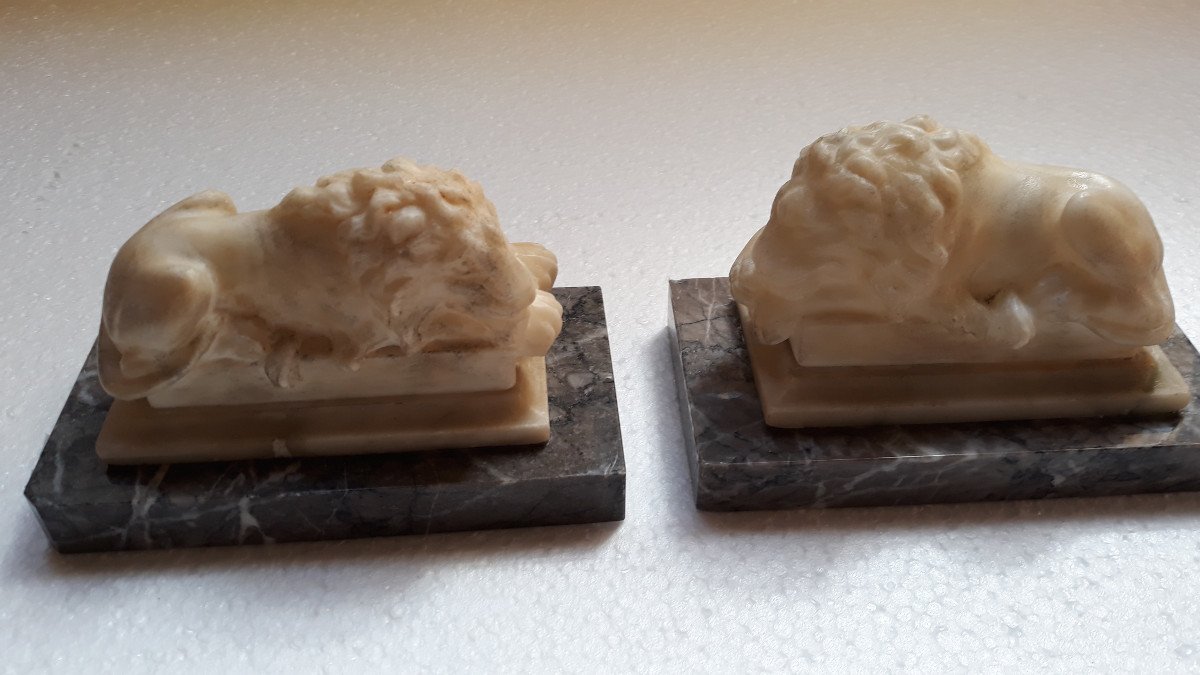 Pair Of Alabaster Lions -photo-2