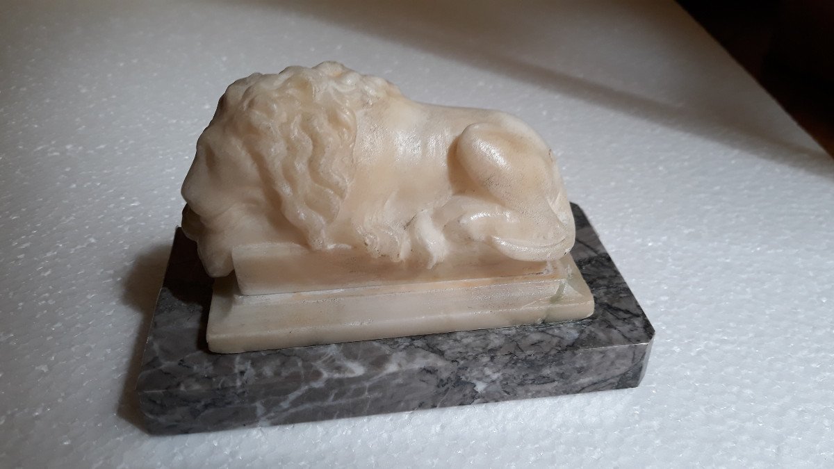 Pair Of Alabaster Lions 