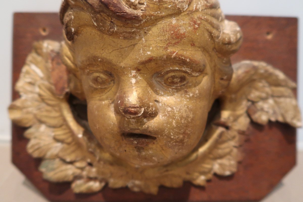 18th Century Gilded Wooden Angel Head-photo-2