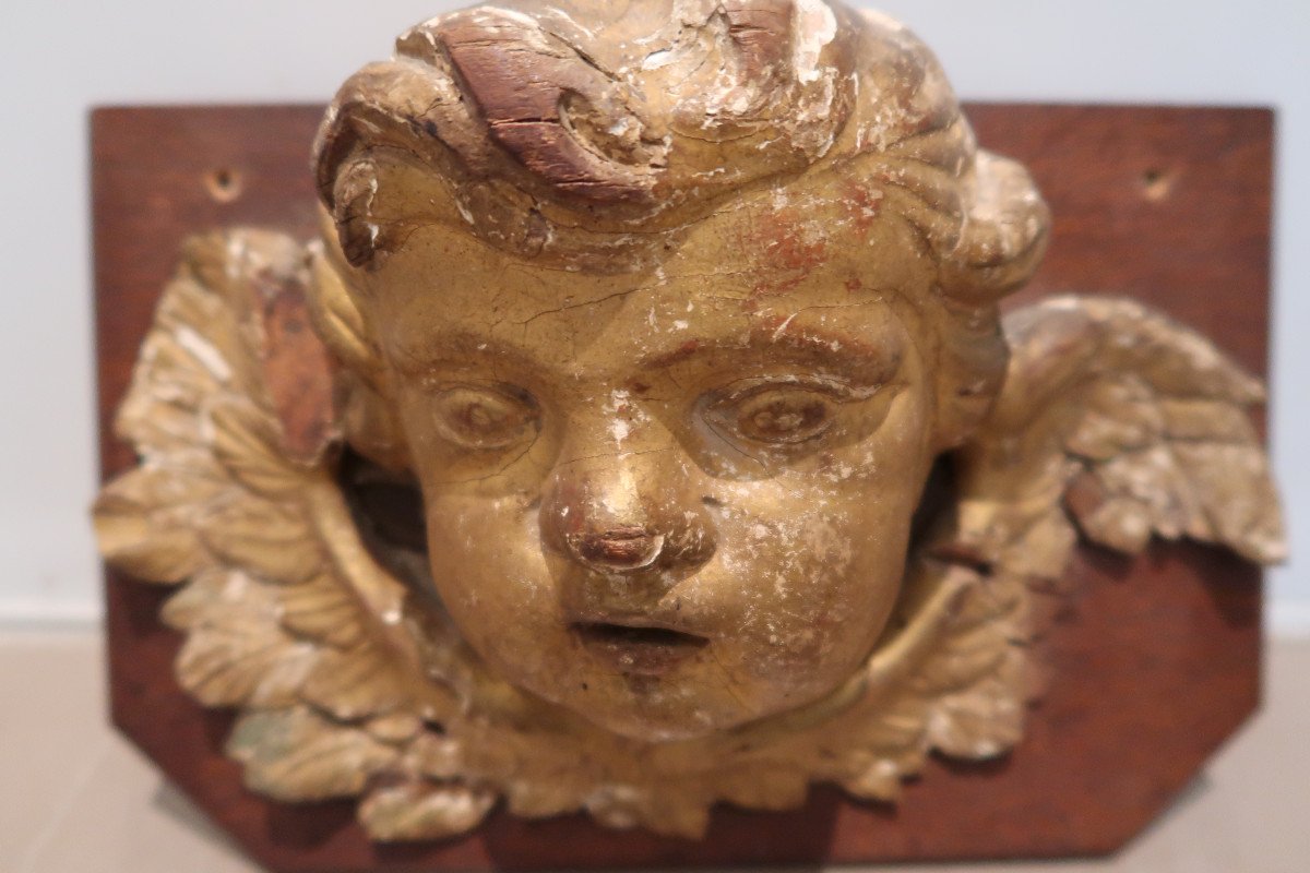 18th Century Gilded Wooden Angel Head-photo-3