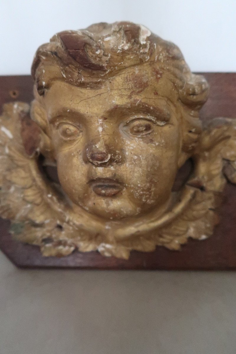 18th Century Gilded Wooden Angel Head-photo-3