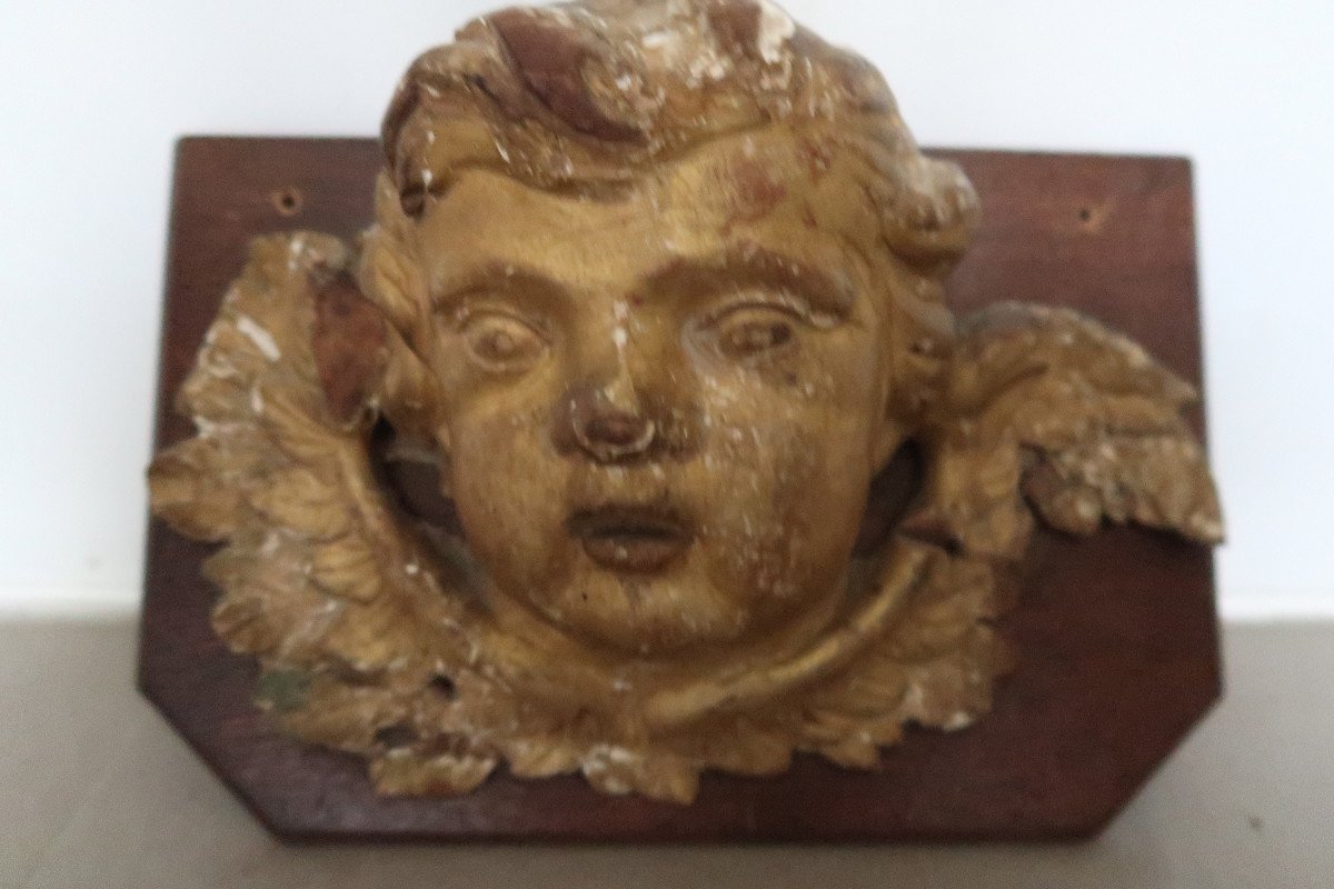 18th Century Gilded Wooden Angel Head-photo-4