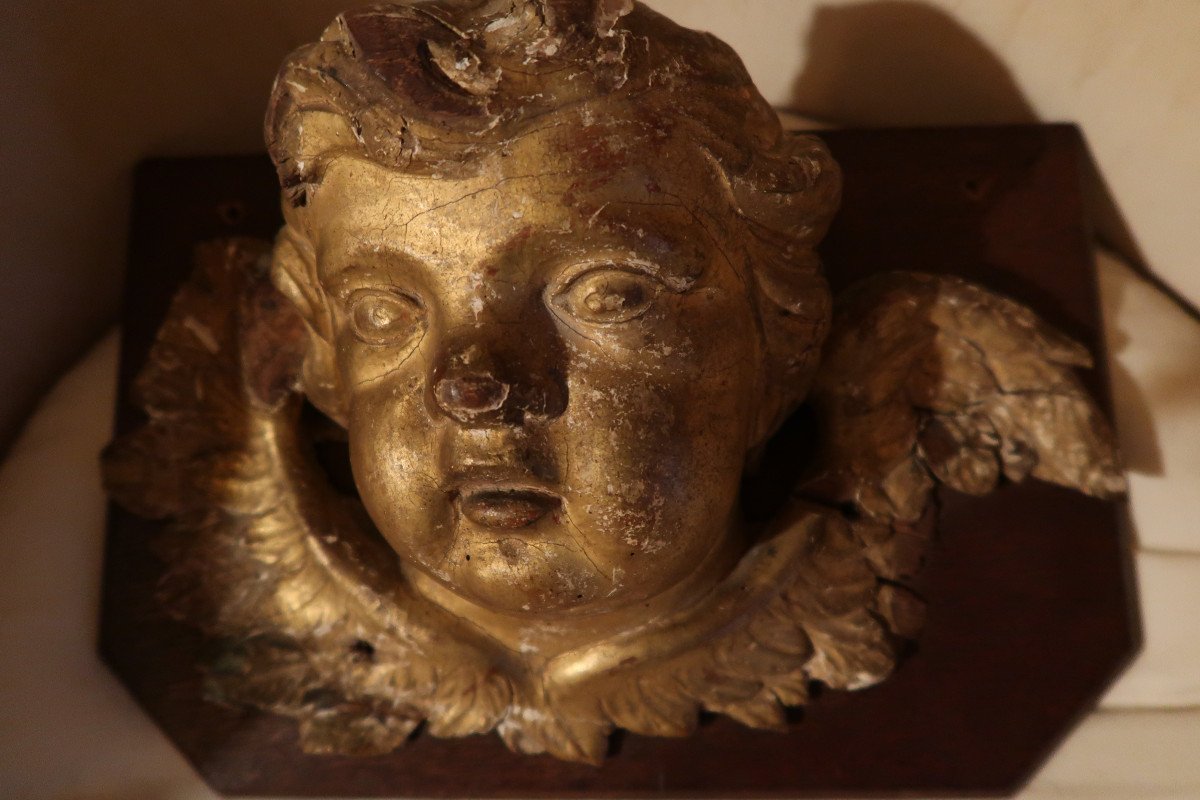 18th Century Gilded Wooden Angel Head-photo-6