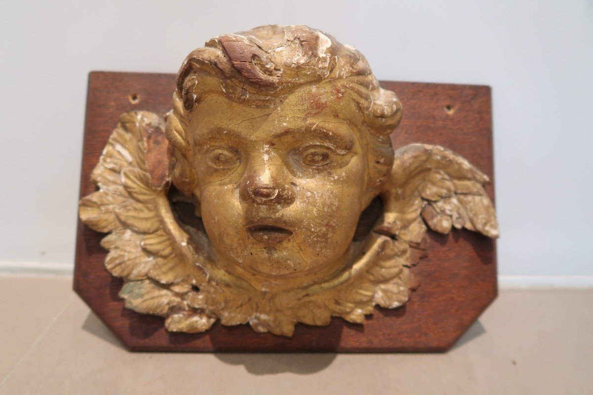 18th Century Gilded Wooden Angel Head