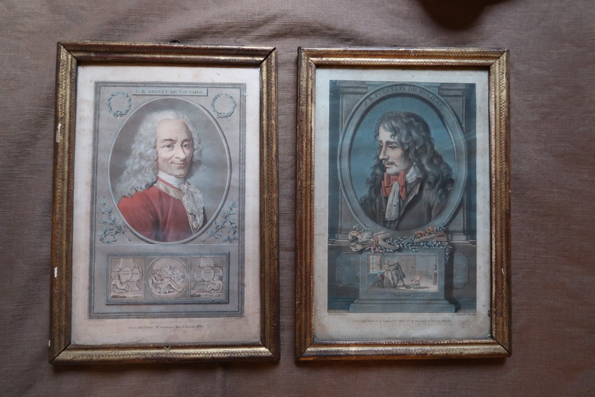 Pair Of Engravings: Voltaire And Molière