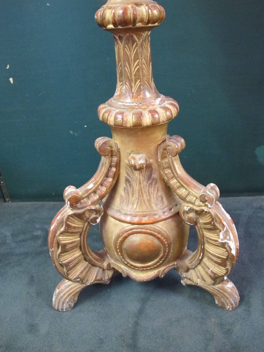 18th Century Gilded Wood Candlestick-photo-2