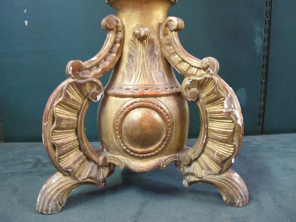 18th Century Gilded Wood Candlestick-photo-3